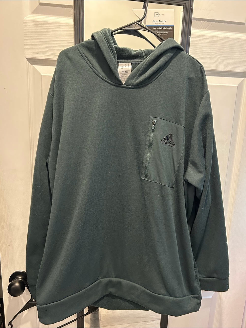 adidas Dark Green Pullover Hoodie with Zip Chest Pocket